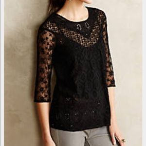 Anthropologie Fleur Wood Black Lace Top Shirt L